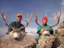 A matching pair of trophy mule deer bucks.  Dave Brown and his son harvested these two trophy bucks while also hunting antelope during their trip to Wyoming.