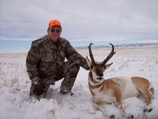 Depsite six inches of snow and closed roads, Rick Showalter was able to harvest this big pronghorn buck antelope on the ranch on one of the coldest mornings of the fall.  It doesn't matter how cold or how deep the snow we'll do our best to make your hunt a success.