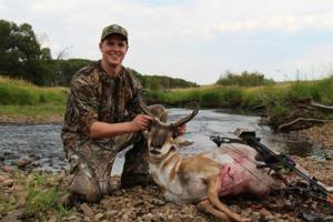 <p>Mike with his 2013 wyoming antelope. Mike stalked this buck with his archery gear after spotting him bedded down in a pasture. 25 yard heart shot, buck only ran 50 yards.</p>