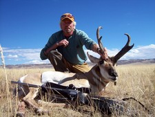 Alex Wrigley poses with his trophy Wyoming antelope.  Alex's antelope was the biggest of the season.  We spotted this buck early the first morning and passed on him but after looking at hundreds of antelope Alex decided he was the one.  